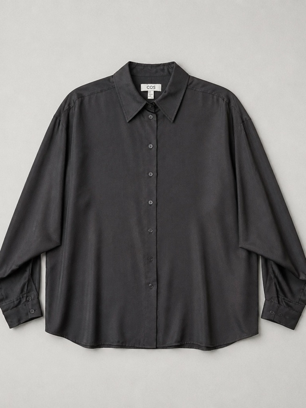 COS Oversized Silk Twill Black Bat-Wing Button-Down Shirt (10)